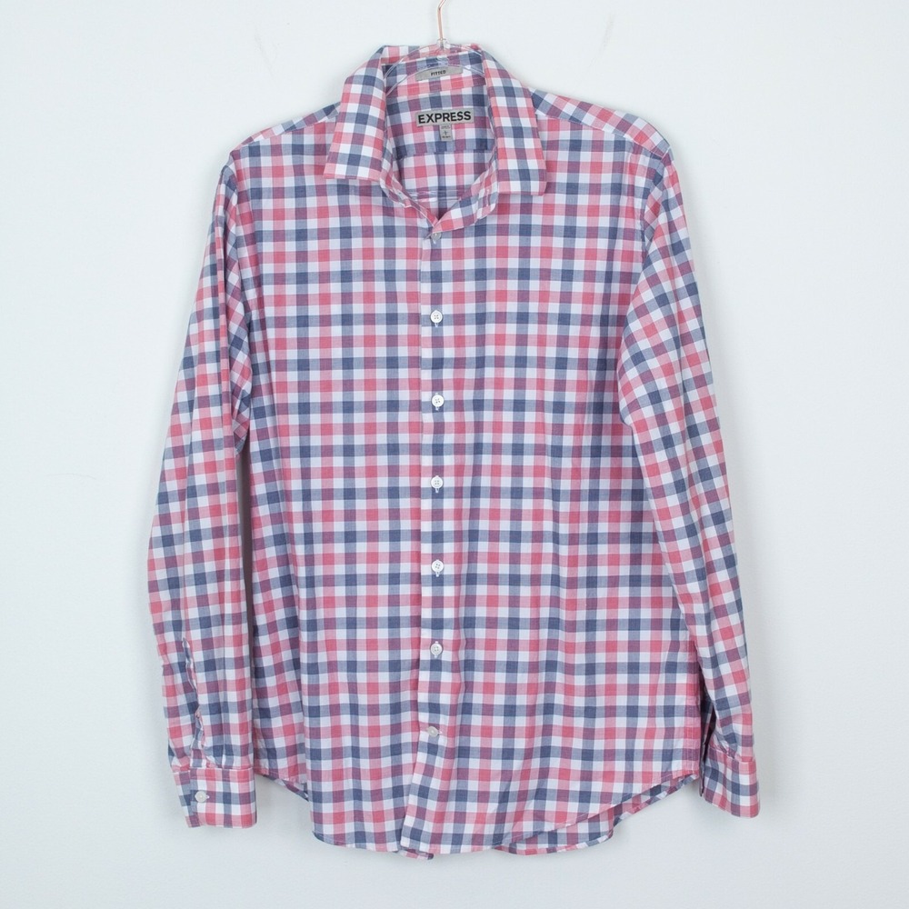 Express Fitted Plaid Button Down Shirt Size Large